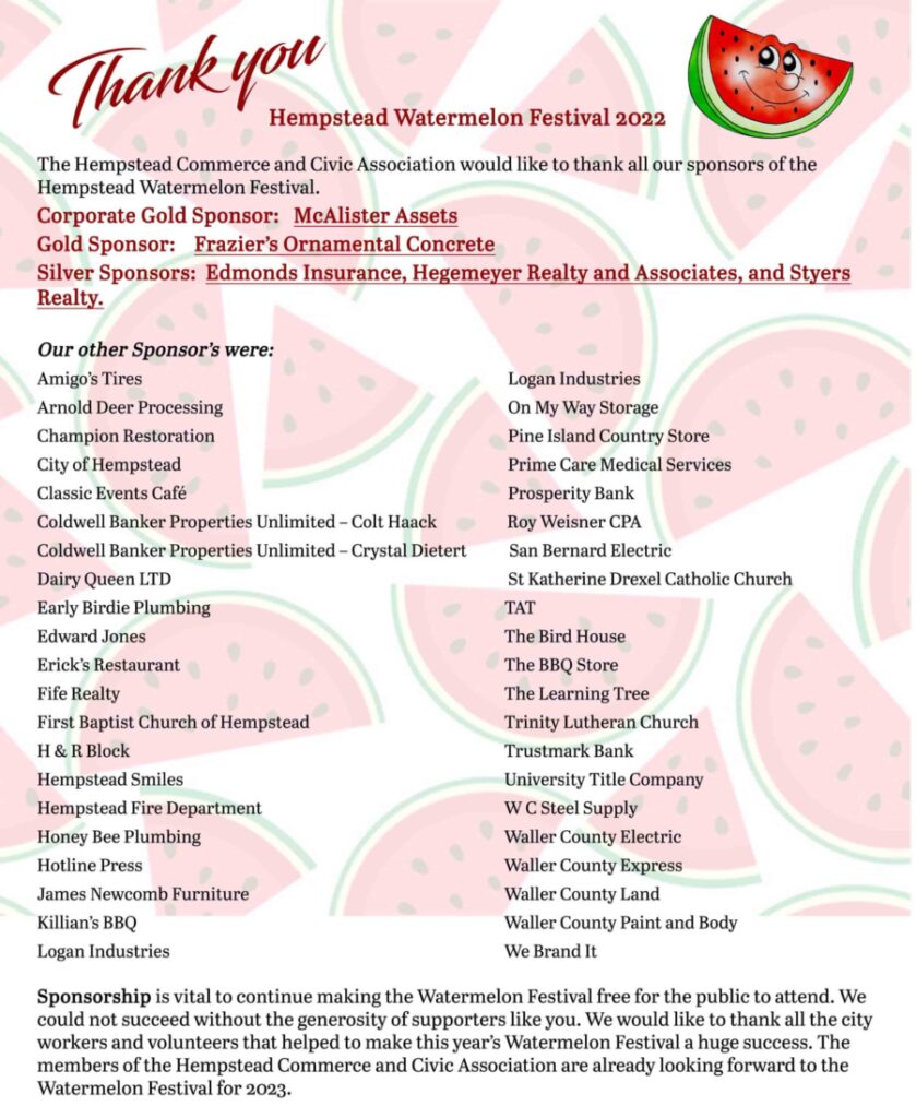 Let’s Party, Hempstead, TX Style! Hempstead Watermelon Festival